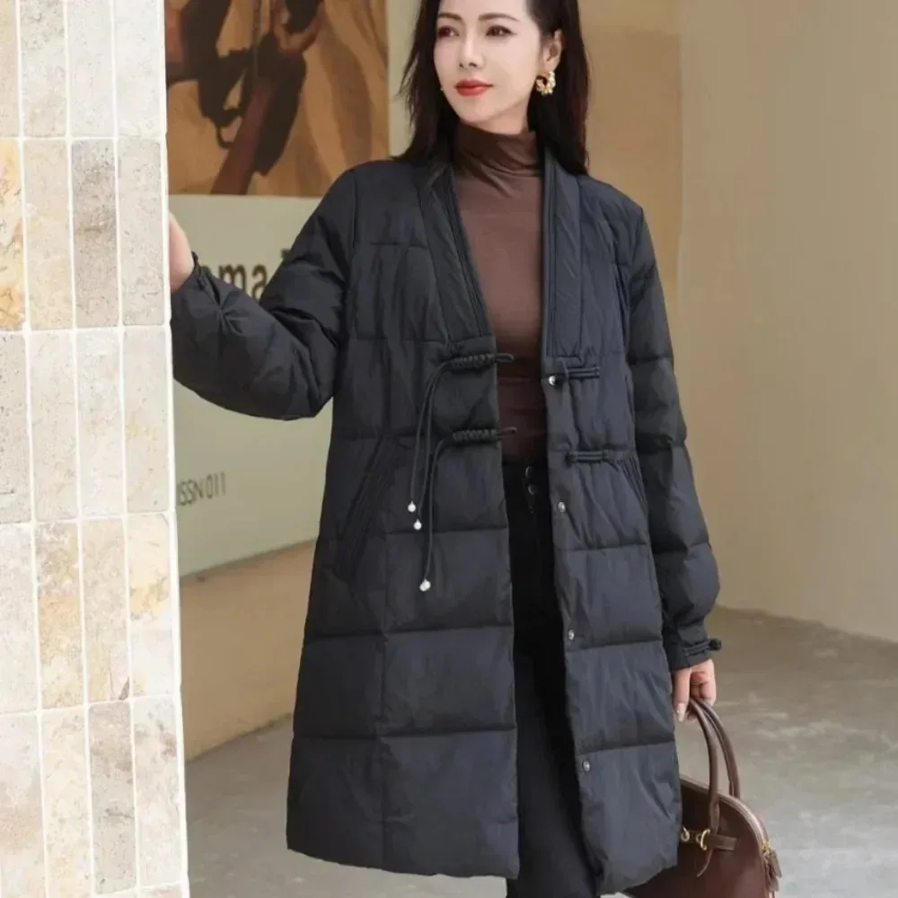 Leichter 90 % weißer Entendaunenmantel für Damen, 2025, neuer Herbst, lässig, V-Ausschnitt, warme Pufferjacke, Hemd, Frühlingsmode, Daunenjacke