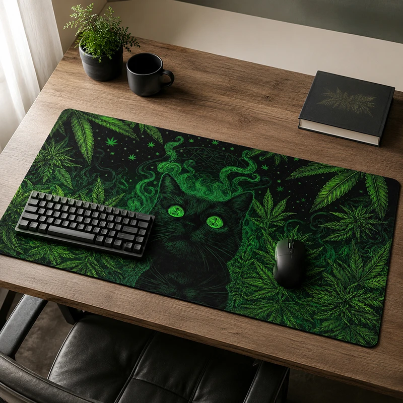 Psychedelic Black Cat Mouse Pad Gaming printon demand Large Home Mousepad XXL Playmat Natural Rubber Non-Slip Office Mouse Mats