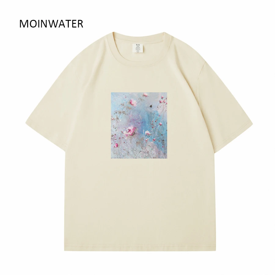 MOINWATER New Flower Printed T shirts for Women Purple Female Pure Cotton Summer Tees Lady Streetwear Short Sleeve Tops MT2311