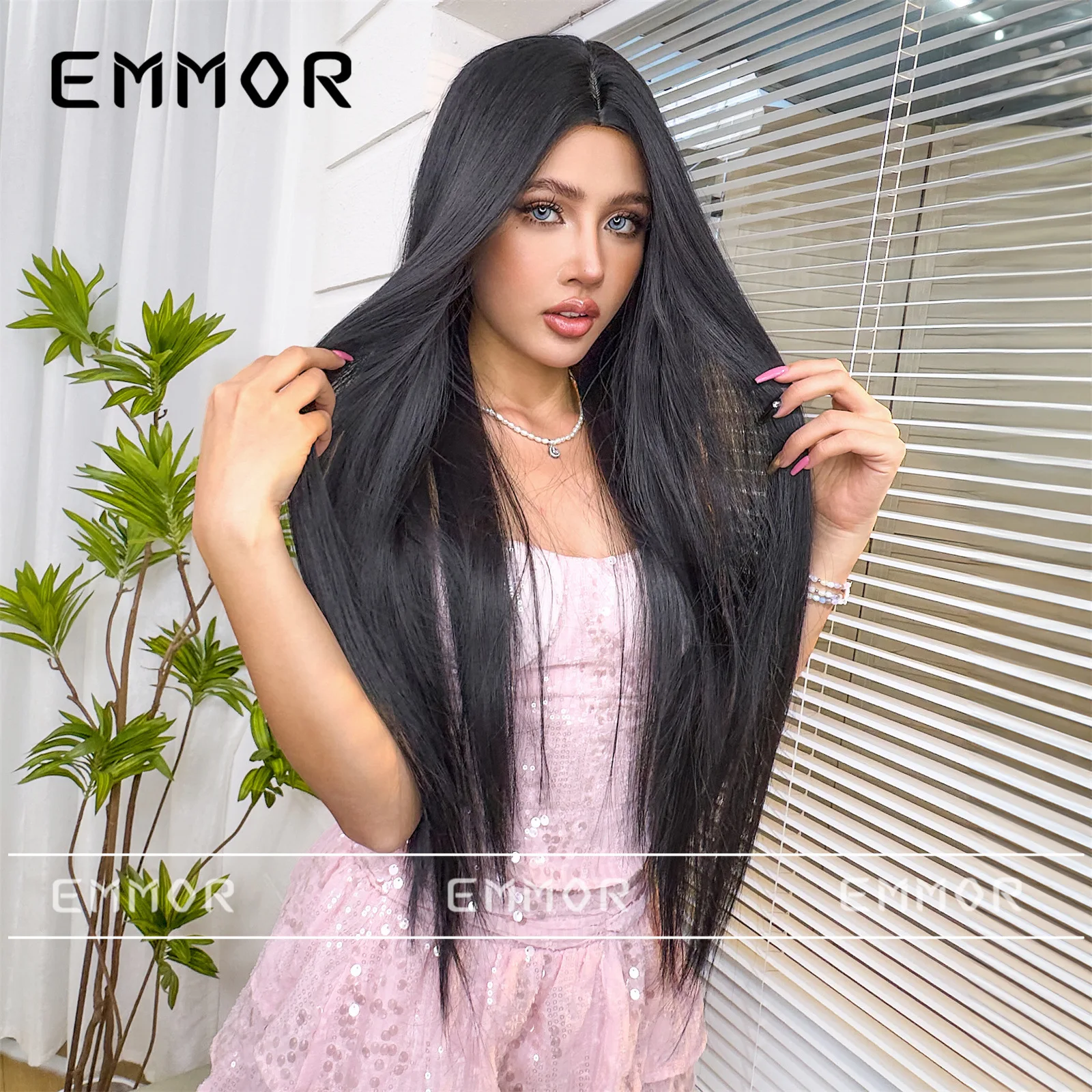 European American Style Middle Part Black Long Straight Full Wig, Natural Fluffy Aesthetic Age Reducing Easy To Style for Women