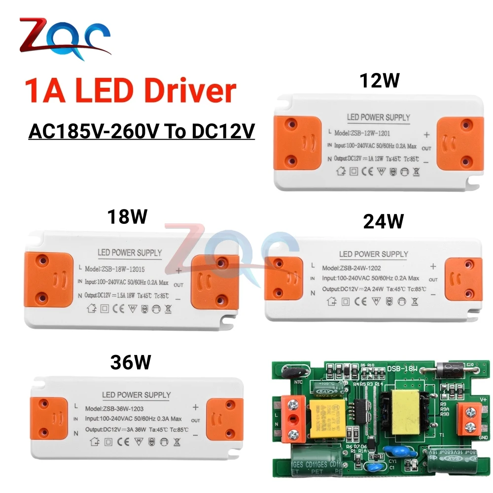 AC185V-260V To DC12V Constant Volatge 18W 36W Super Slim LED Driver LED Power Supplies 1A Lighting Transformer for LED Lighting