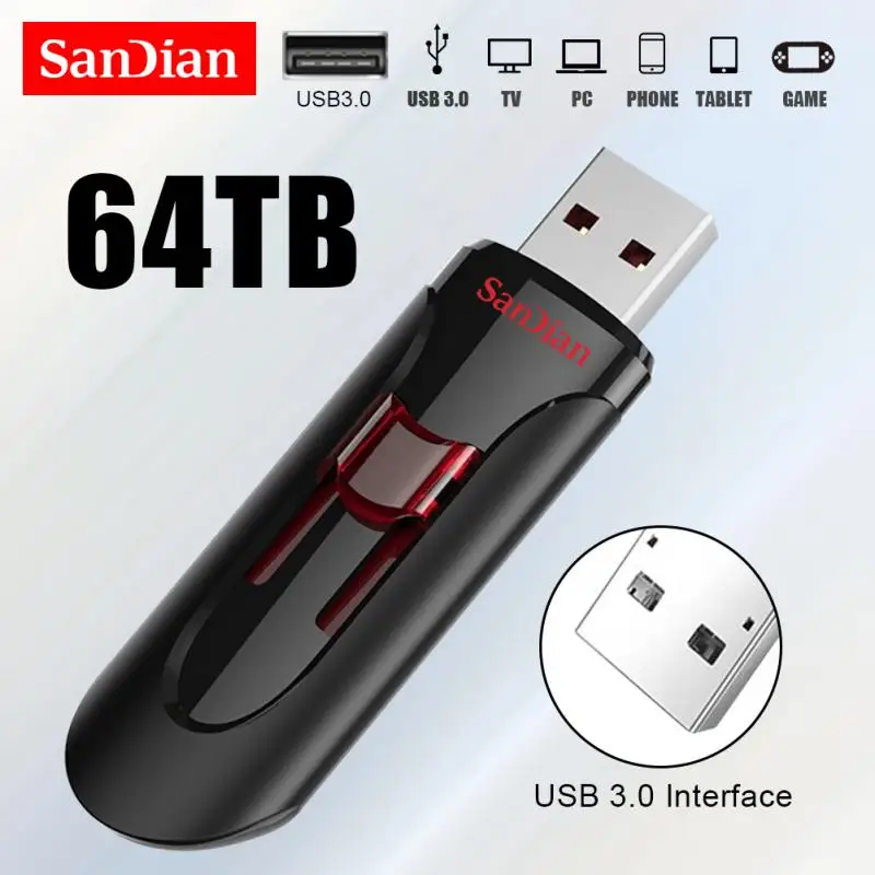 Flash Disk USB 32TB 64TB, Flash Drive kecepatan tinggi 16TB USB 3.1 4TB, memori USB 8TB Untuk Laptop Tablet PC