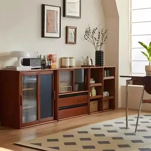 Solid wood combination bookcase Nordic retro locker dining side cabinet floor locker household dining side cabinet display