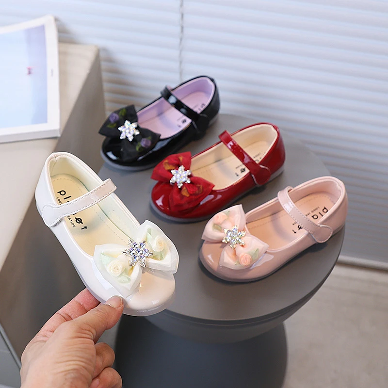 

Girls' Leather Shoes 2025 Spring/Autumn New Fashion Bowknot Elegant Kid's Princess Shoes Shallow Mouth Children's Shoes 22-31