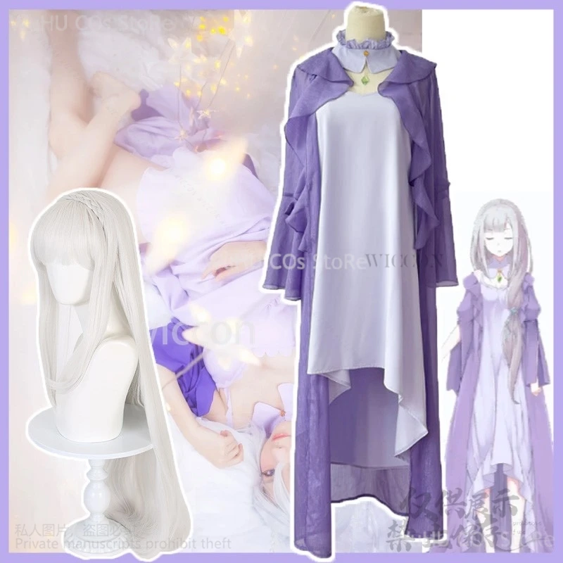 

Anime Re Zero Kara Hajimeru Isekai Seikatsu Cosplay Emilia Costume Dress Lolita Pajamas Wig For Girls Woman Christmas Customized