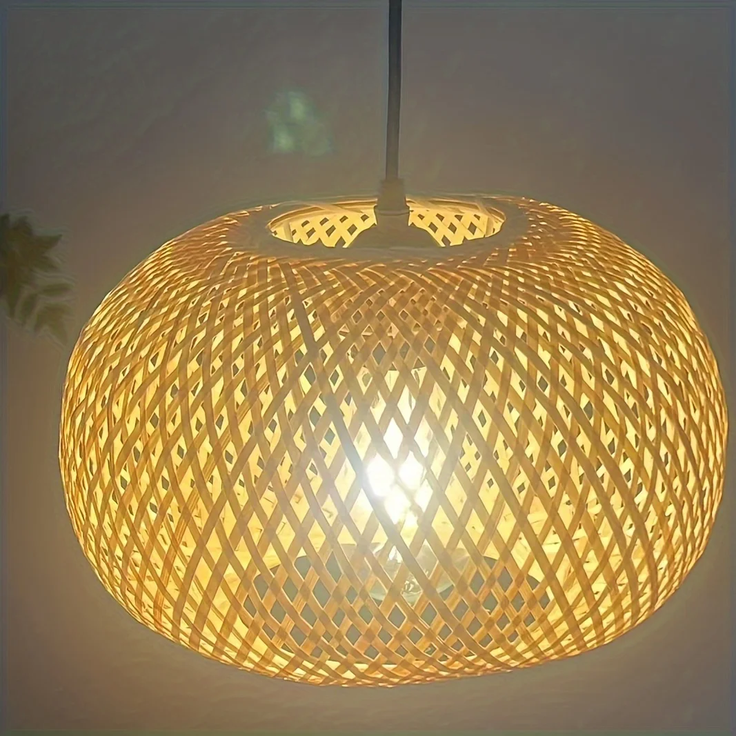 Dia20/30cm Sphere Bamboo Hanging Lamp Hand-Woven Bamboo Pendant Lights for Living Room Bedroom Kitchen Island & Farmhouse Decor