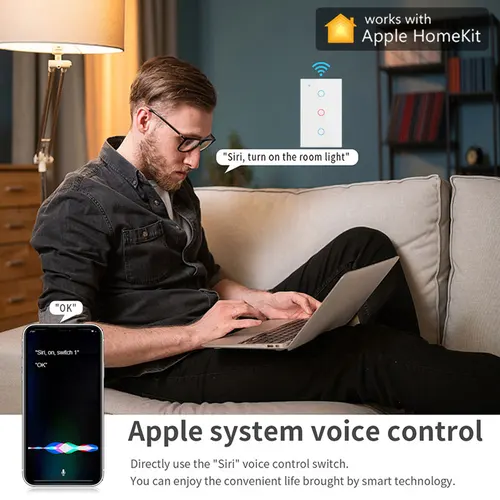 Imagen 2 del producto Apple Homekit interruptor inteligente sin neutro UE/EE. UU. WIFI Sensor táctil interruptor de luz inteligente Google Home Alexa Siri Control de voz 220V 110V