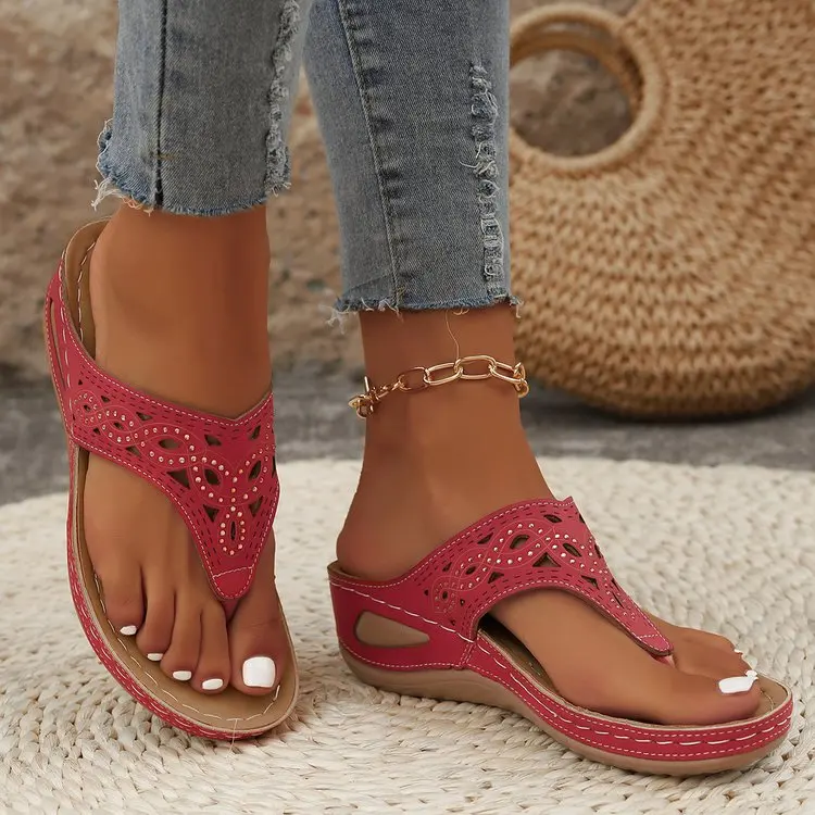 Frauen Keil Plattform Flip-Flops Damen Slide Slip auf Tanga Sandalen Sommer Strand Hausschuhe Atmungsaktive Weiche Unterseite Walking Hausschuhe – Detail 14