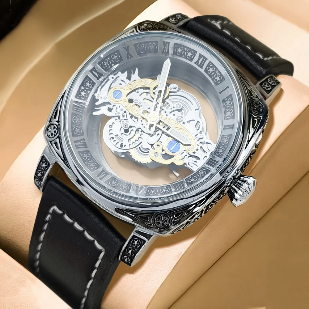 ساعة رجال الأعمال الفاخرة الراقية، تصميم مربع مجوف على الوجهين، مضيئة، مقاومة للماء، ساعة كوارتز، ساعة رجالية عصرية كاجوال بسيطة وأنيقة، طراز أوروبي وأمريكي #5