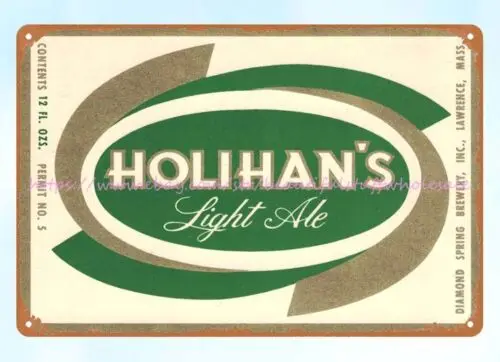 1930s Holihan's Light Ale Diamond Spring Brewery Lawrence, Mass metal tin sign