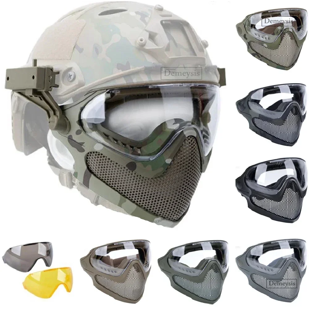 

Tactical Full Face Airsoft Mask with Steel Mesh Eye Protection Goggles Matching Fast Helmet