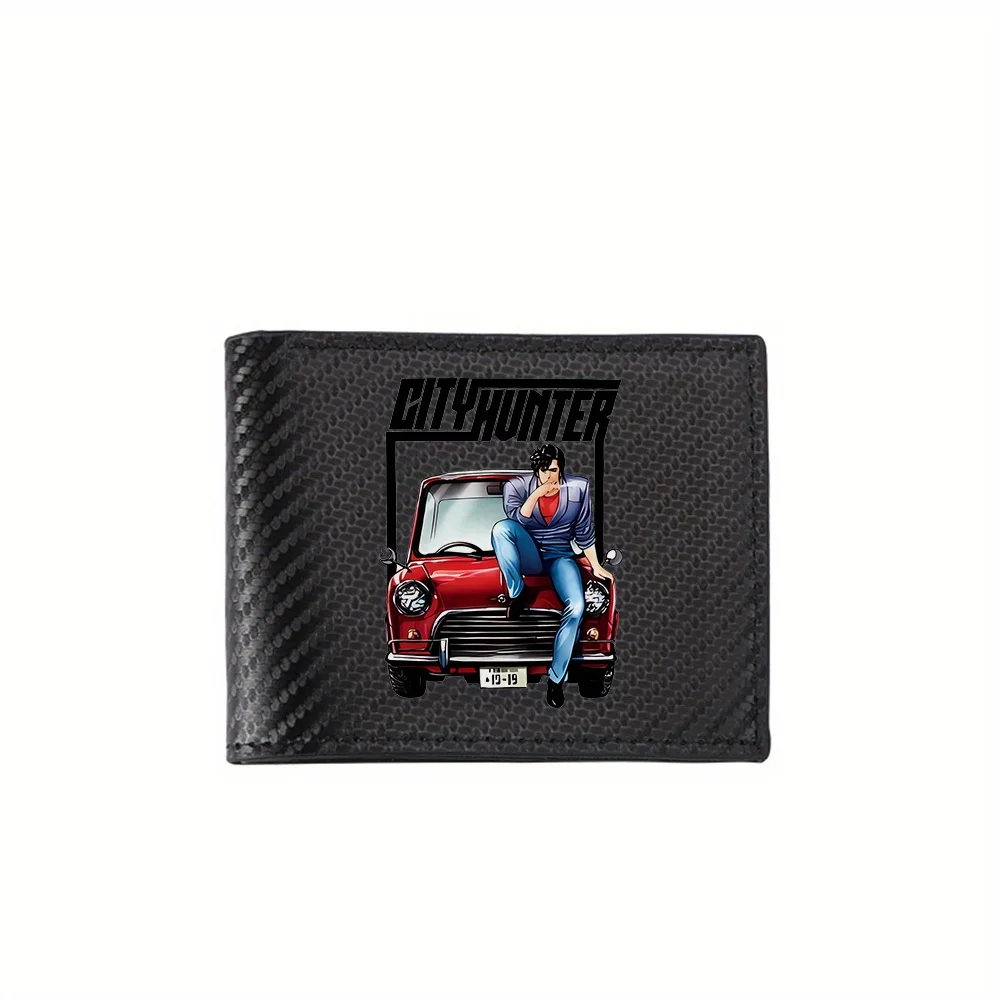 Hunter sitting red car front Men's Wallets Simple Business Modern Stylish Printing Design Gifts For Father Boyfriend Christmas L