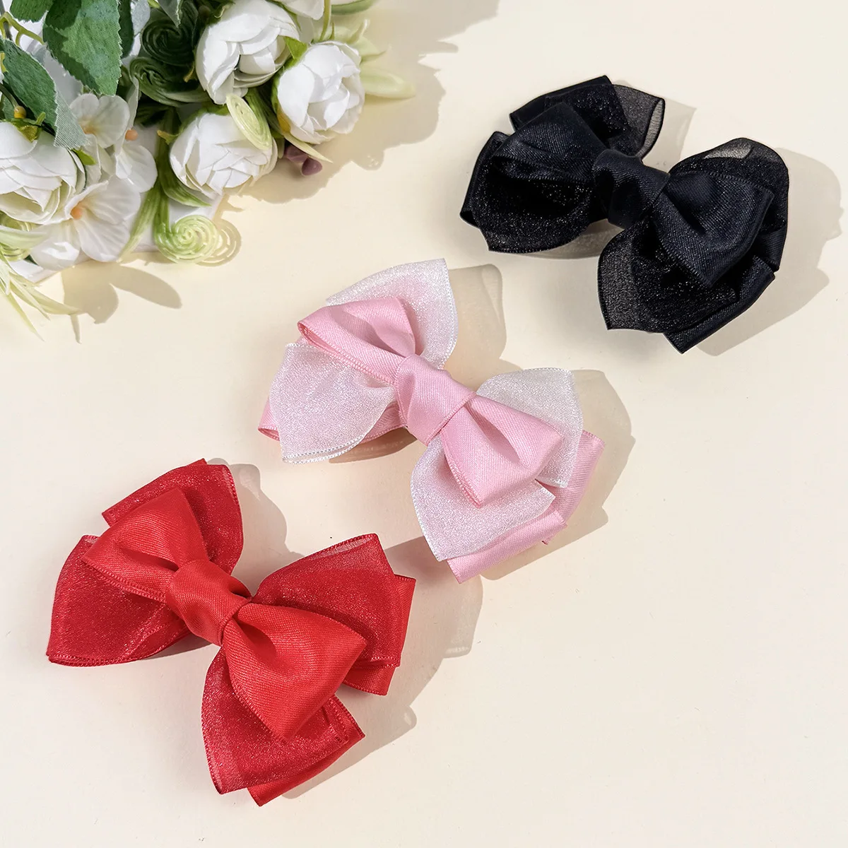 30Pcs Girls Ribbon Hair Clips Trendy Mesh Bow Hairgrips Barrettes Bulk Pack Women's Fashionable Hair Accessories Headwear