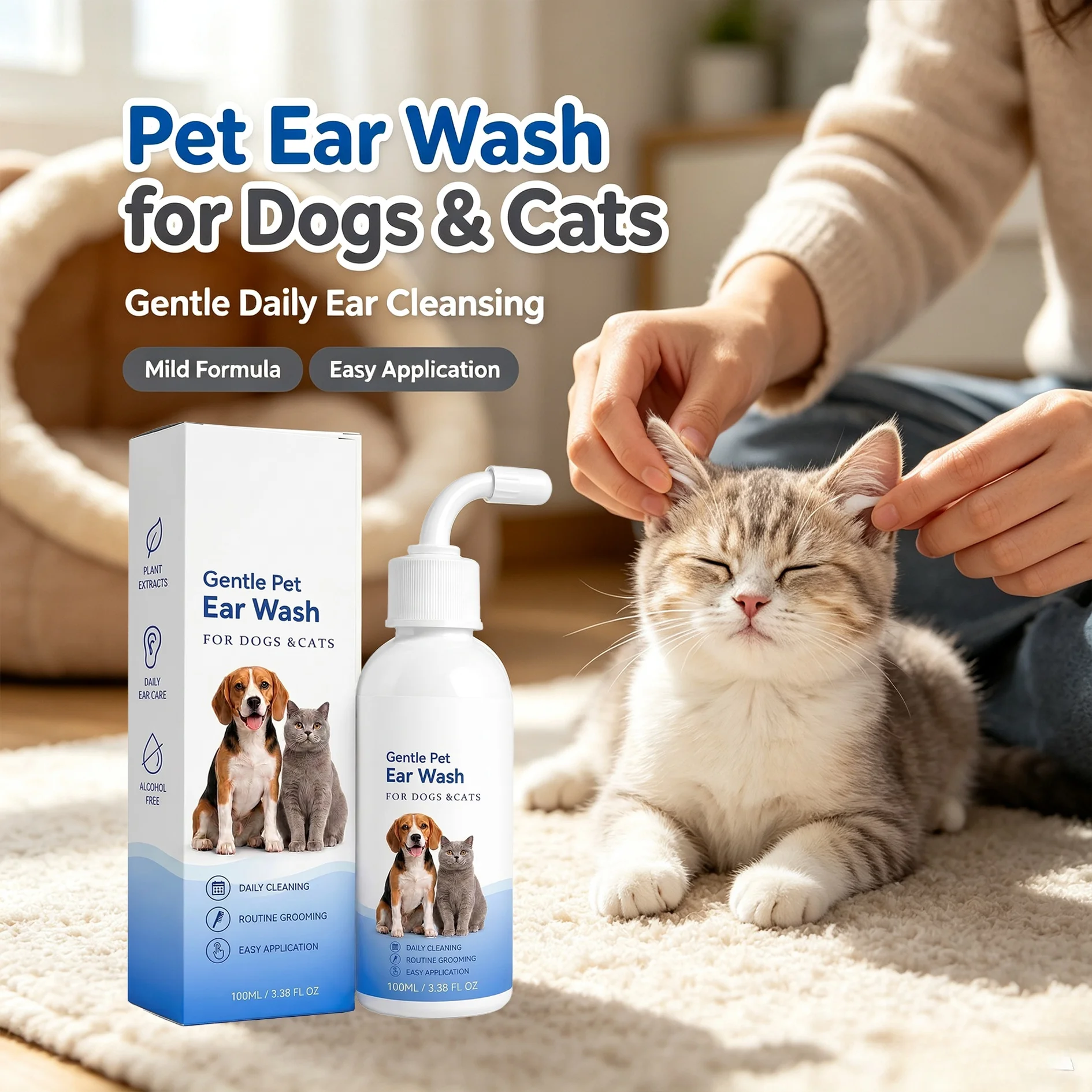 Pet Ear Cleaner Drops Wax Removal Deodorizing Soothing Mild Ear Canal Cleansing Gentle Ear Wash Daily Dogs Cats Ear Care Liquid