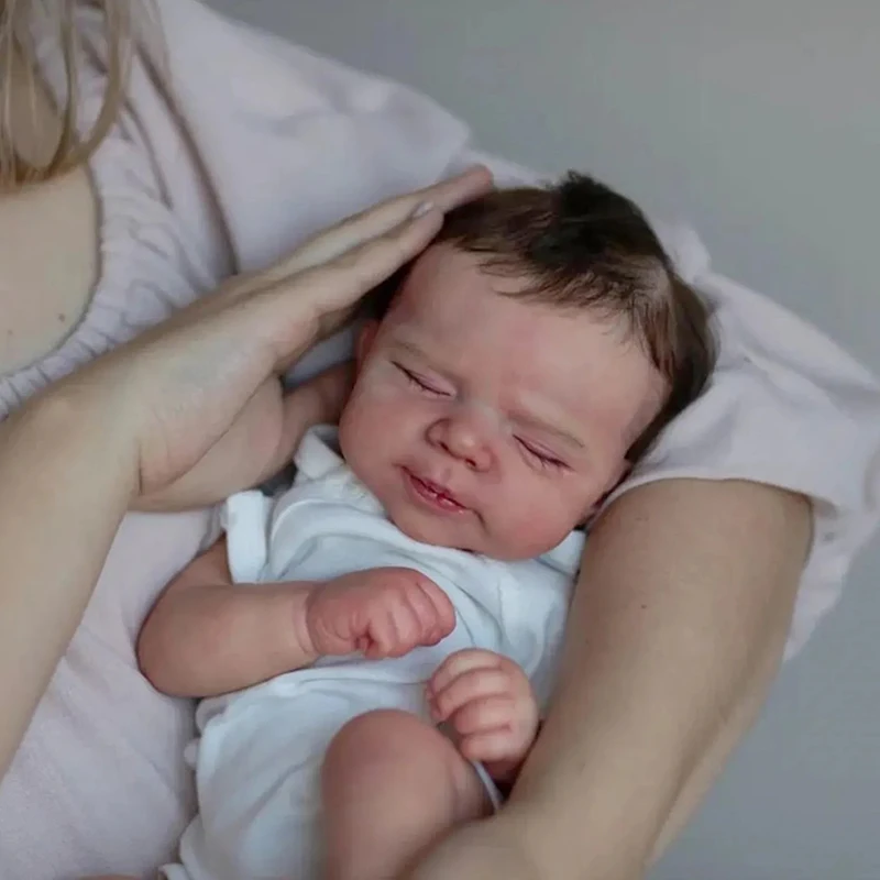 Bambola rinata per neonato da 48 cm, baby addormentato, pascale, realistica, morbida al tatto, con bambola per capelli radicanti a mano