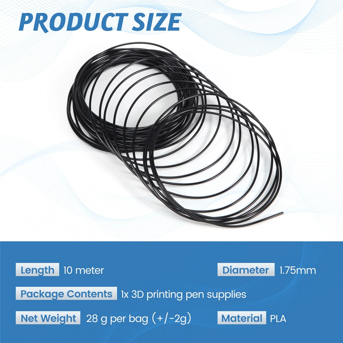

B60A 3D Printer Pen Filament 1.75mm PLA 10m(black PLA)