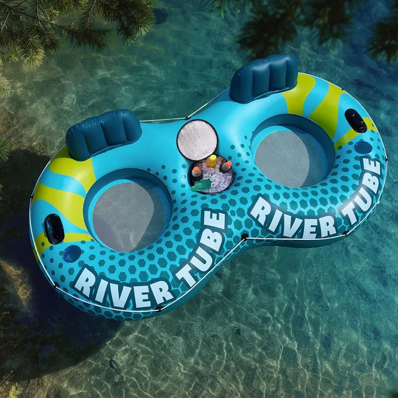 Inflatable water floating row outdoor double backrest seat recliner adult mesh yarn portable with backrest