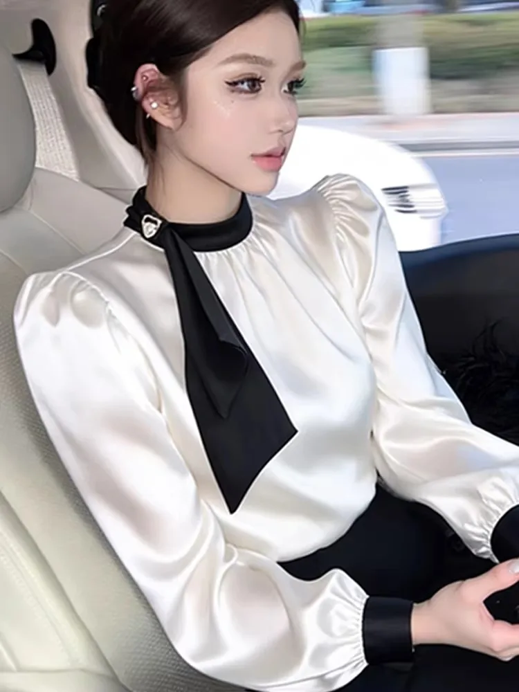 Elegant Long Sleeve Chiffon Shirt with Sash in Apricot for Women Spring Autumn 2026 New Style Luxury Fashion Ladylike Shirt