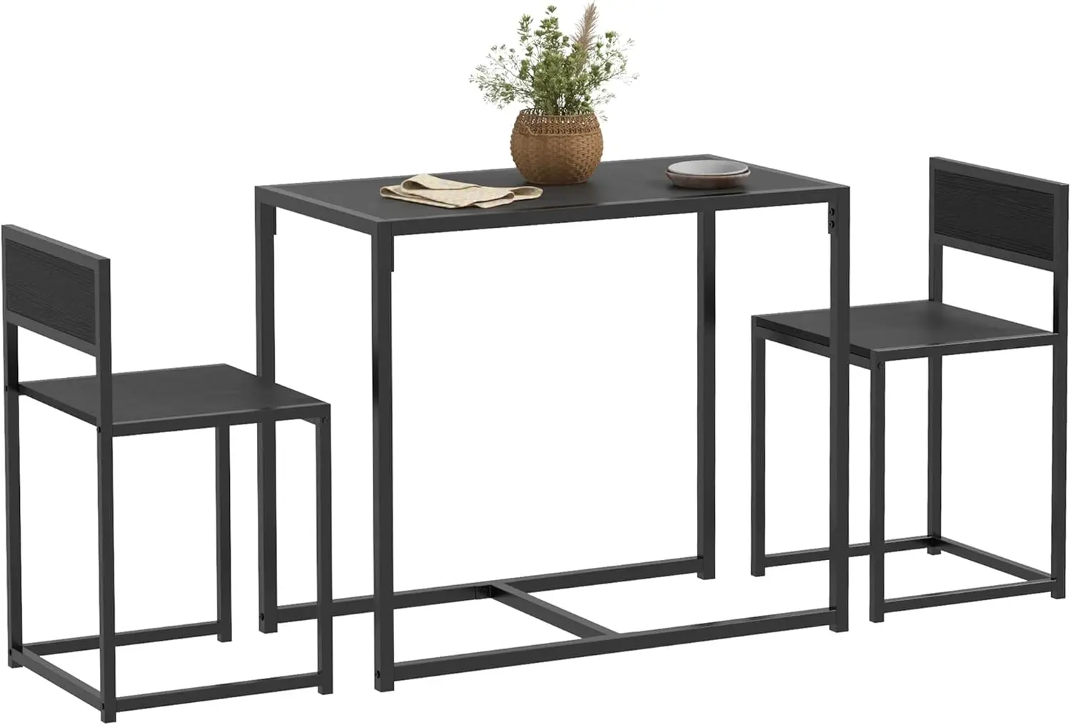 3-Piece Industrial Dining Table Set for 2, Kitchen Table and Chairs, Dining Room Sets for Small Spaces, Black