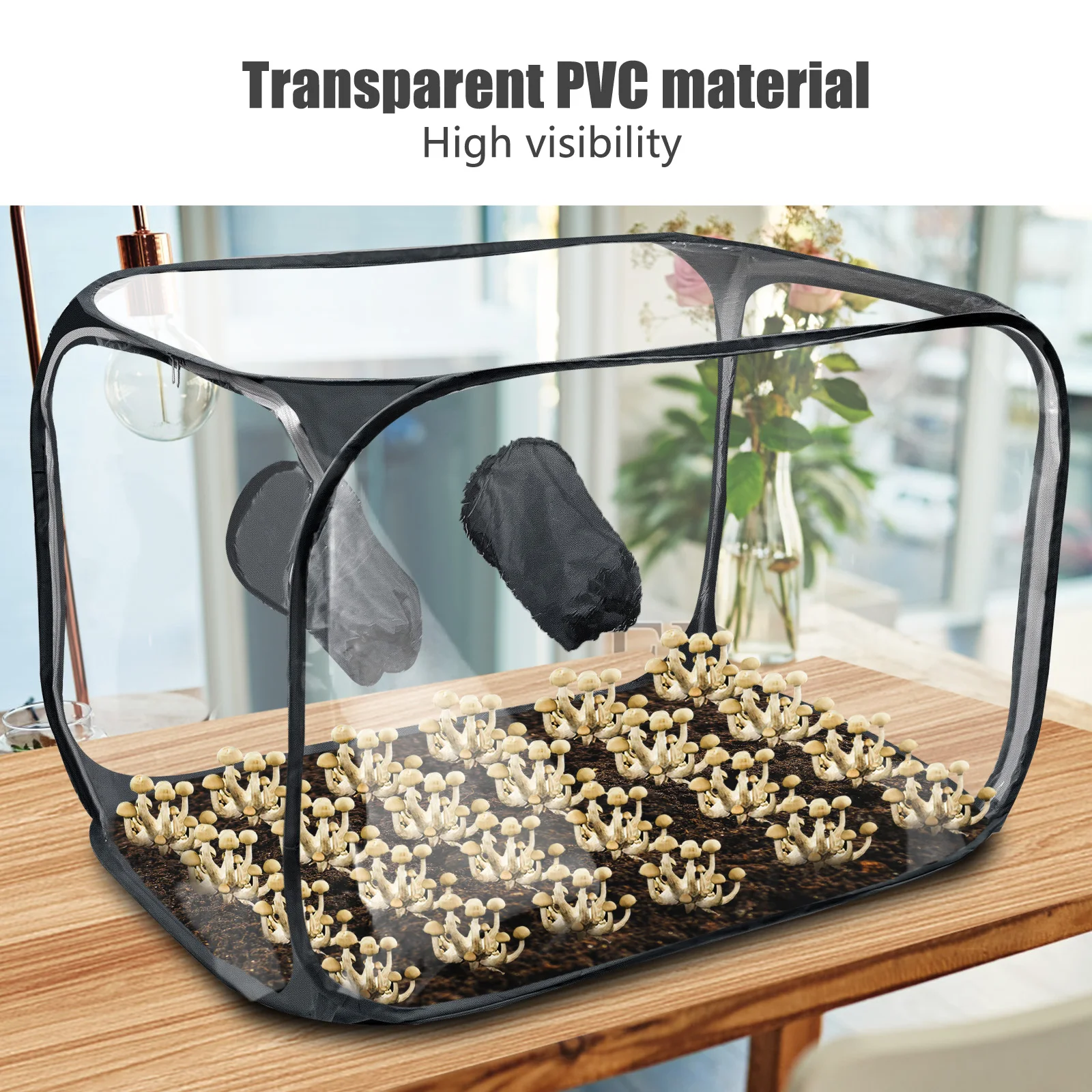 Mushroom Growing Box - With Zippered Opening, Sleeves for Easy Handling, Foldable Design, Suitable for Indoor Gardening.
