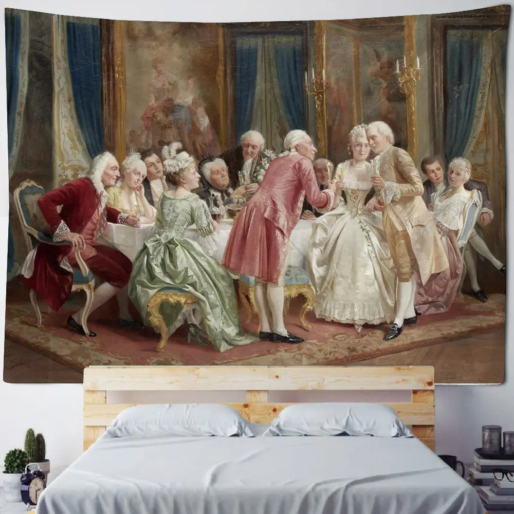 18th Century European Aristocratic Gathering Scene Decoration Tapestry Home Background Decoration