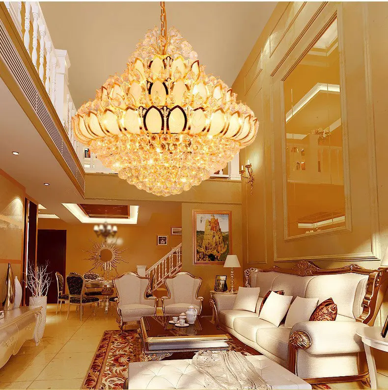 Duplex building living room crystal chandelier villa staircase lamp long chandelier crystal lamp hotel project