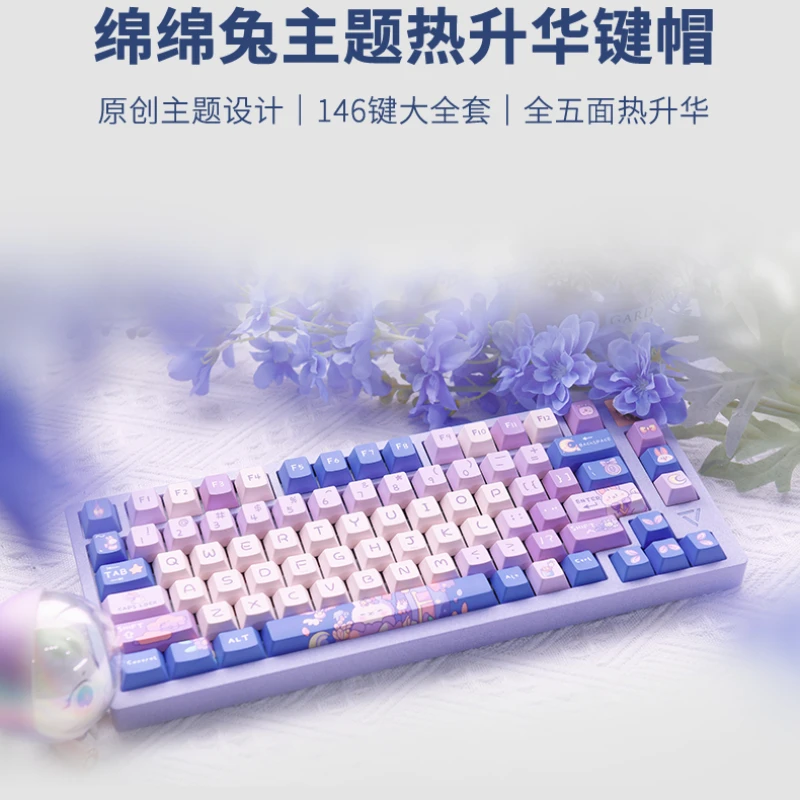 Mianmian Rabbit Keycaps Custom Cherry Profile PBT Keycap Cute Anime Point KeyCap 146 Key for Cherry Gateron MX Switches Keyboard