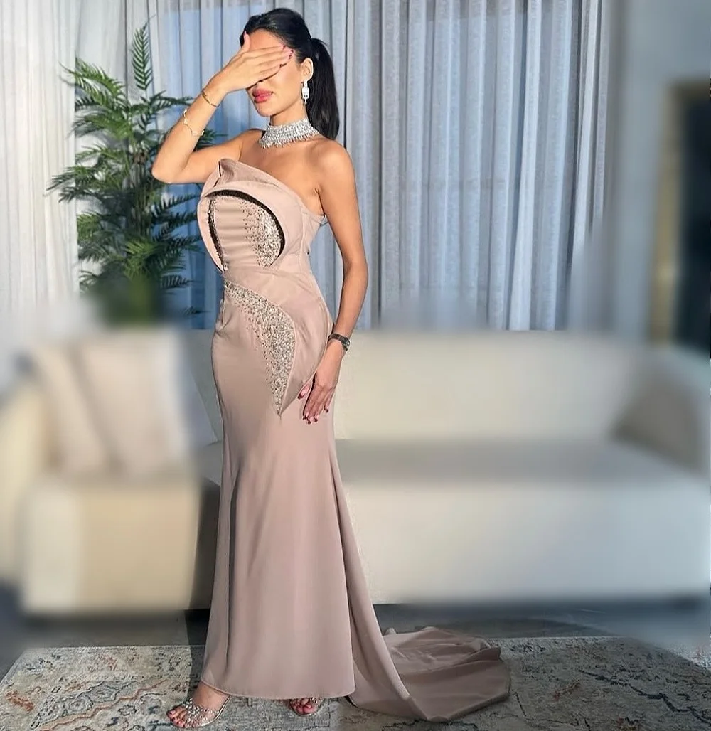 

Индивидуальное шикарное вечернее платье без бретелек, без рукавов, фасона «труба», миди, элегантное платье для свадебной вечеринки, с блестками