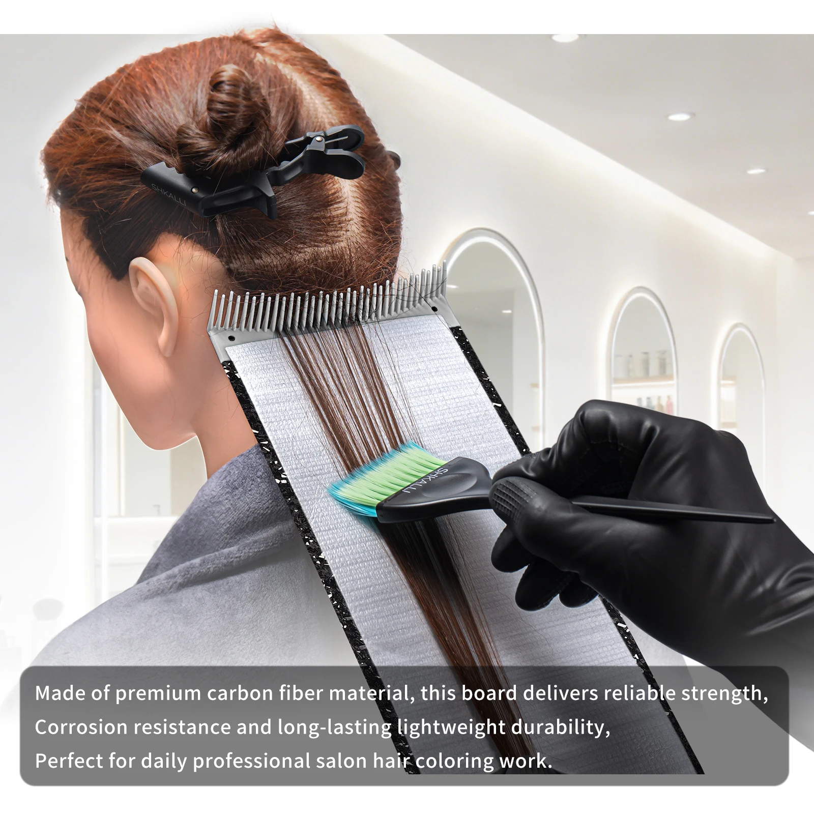 Professionelles Leichtgewicht-Highlighting-Werkzeug SHKALLI Kohlefaser-Haarbrett mit eingebetteten Glitzerpartikeln und Kammzähnen – Detail 4
