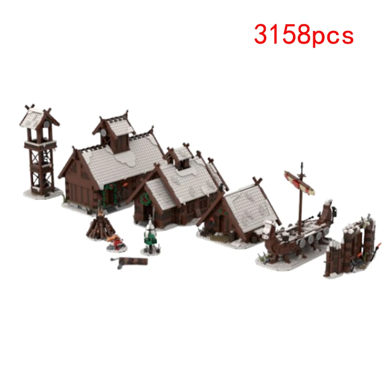 Spot MOC-122411 Medieval Architecture Winter Viking Village Assembly Puzzle Model Ornament