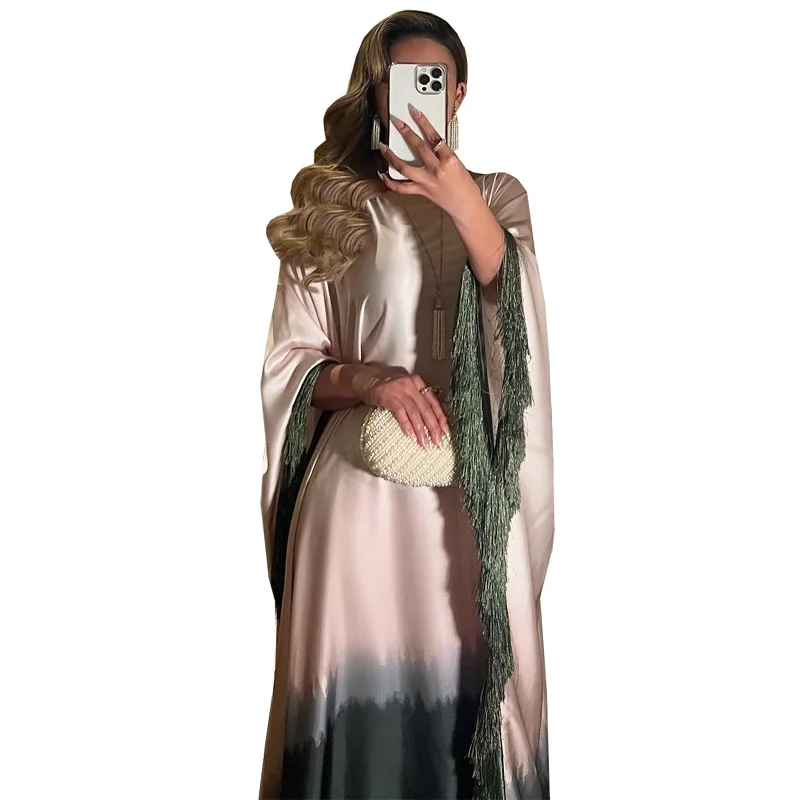 Muslim Women Middle East Dress Robe Long Dress Gradual Change Color Loose Fashion Abaya Robe Dress