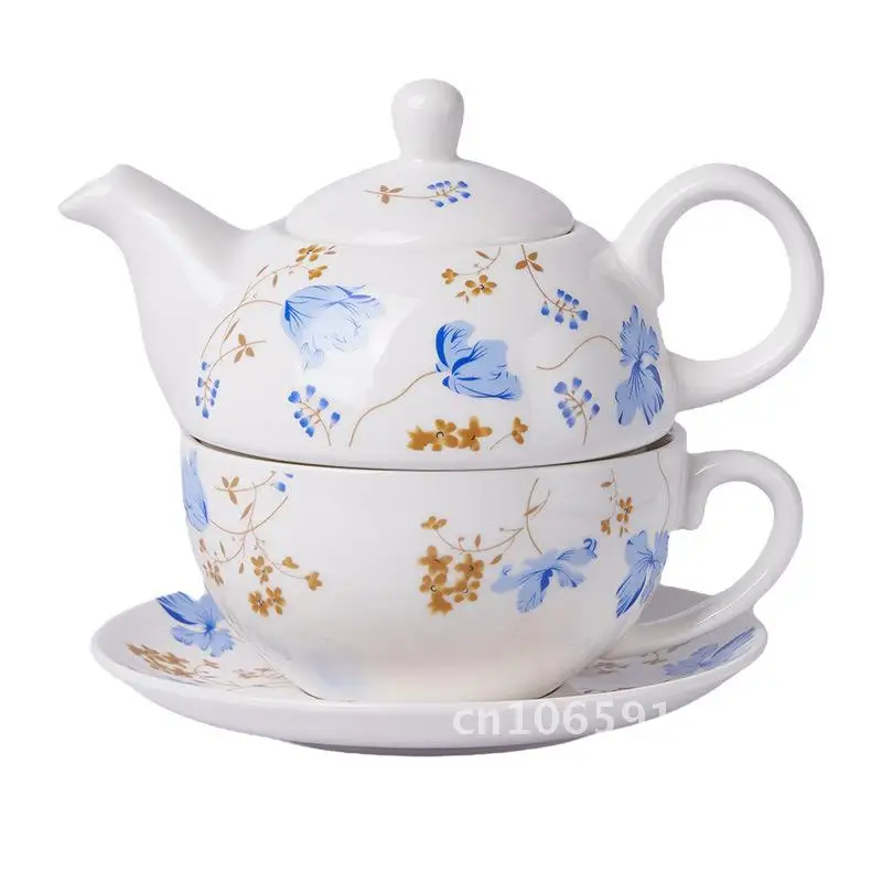 

Creative Ceramic Tea Set with Flower Tea Pot British Cup Modern Minimalist Nordic Style Coffee Pot Kettle for Office Gift