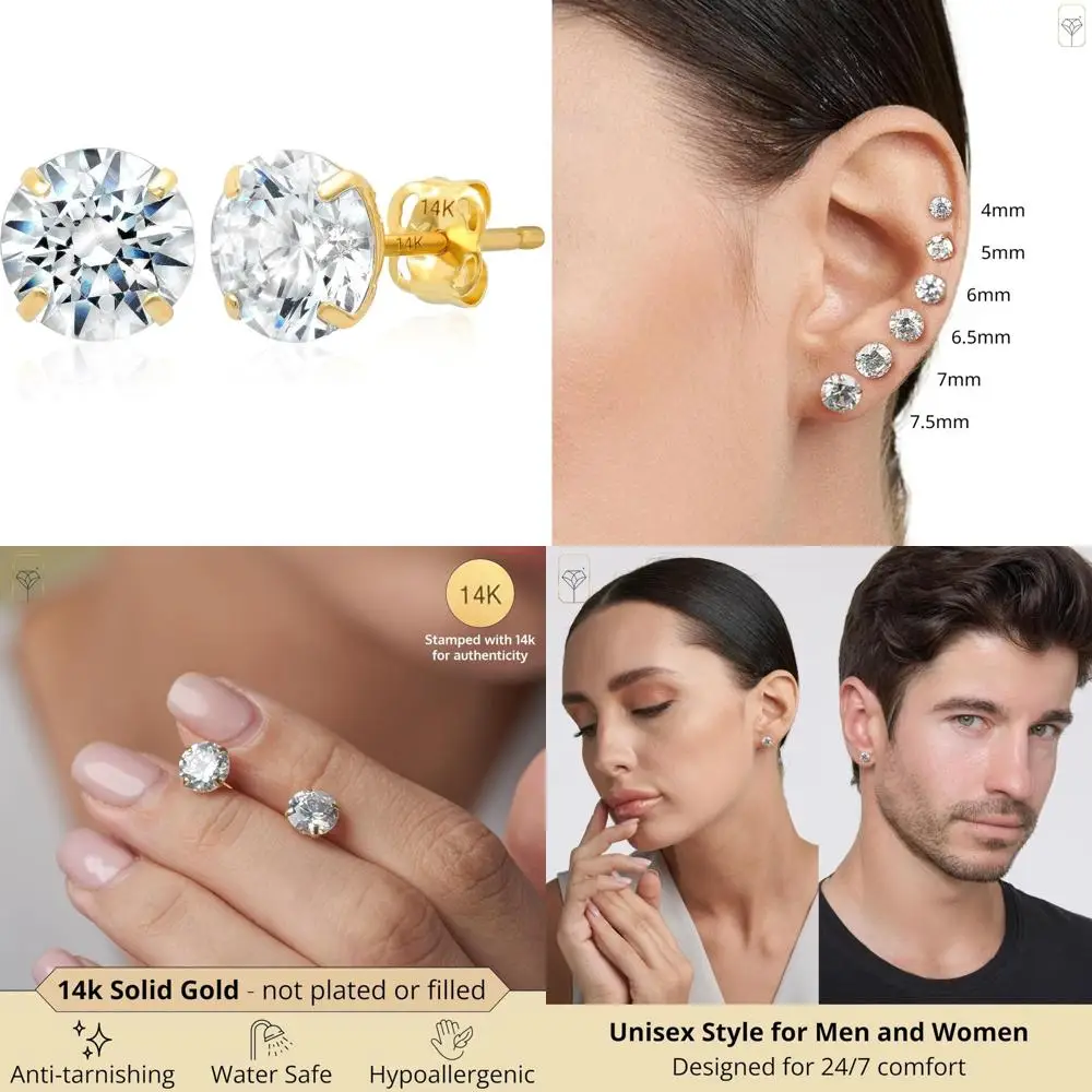 

Круглые серьги-пасьянсы из 14-каратного золота с кубическим цирконием — серьги-гвоздики унисекс с антипригарным покрытием и задней частью бабочки