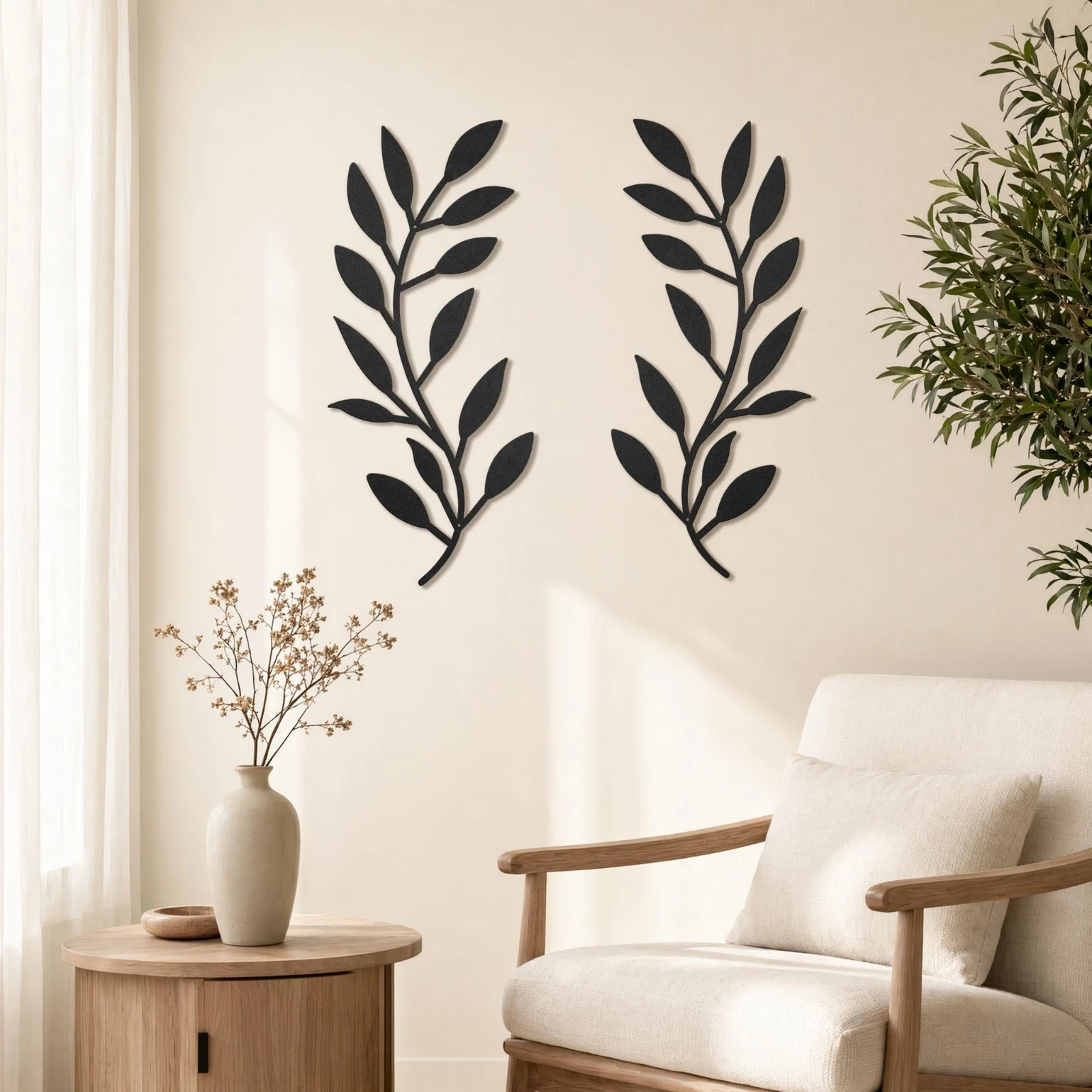2 Pieces Metal Vine Branch Decorations Decorative Iron Leaf Wall Decor Metal Branch Wall Hangings Simple Stylish for Living Room
