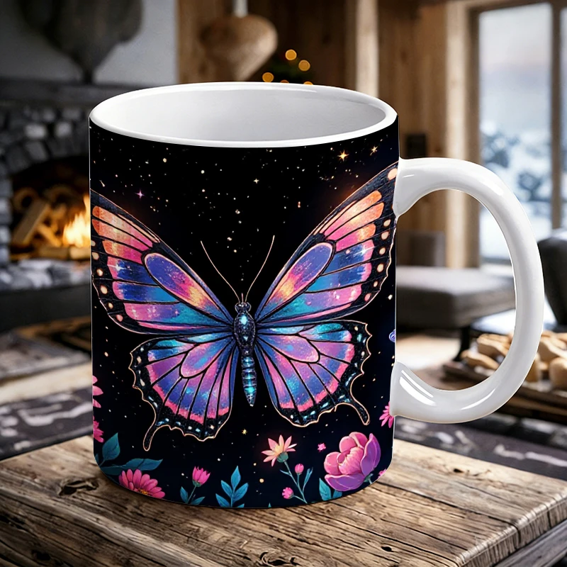 

Fantasy Starry Sky Butterfly Ceramic Cup with Handle, Creative Coffee Cup, Milk Cup, Office Tea Cup, Drinking Cup,Fade-Resistant