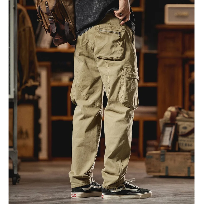 Men\'s Streetwear Loose Casual Vintage Pure Cotton Big Pocket Straight Cargo Pants Cityboy Trousers