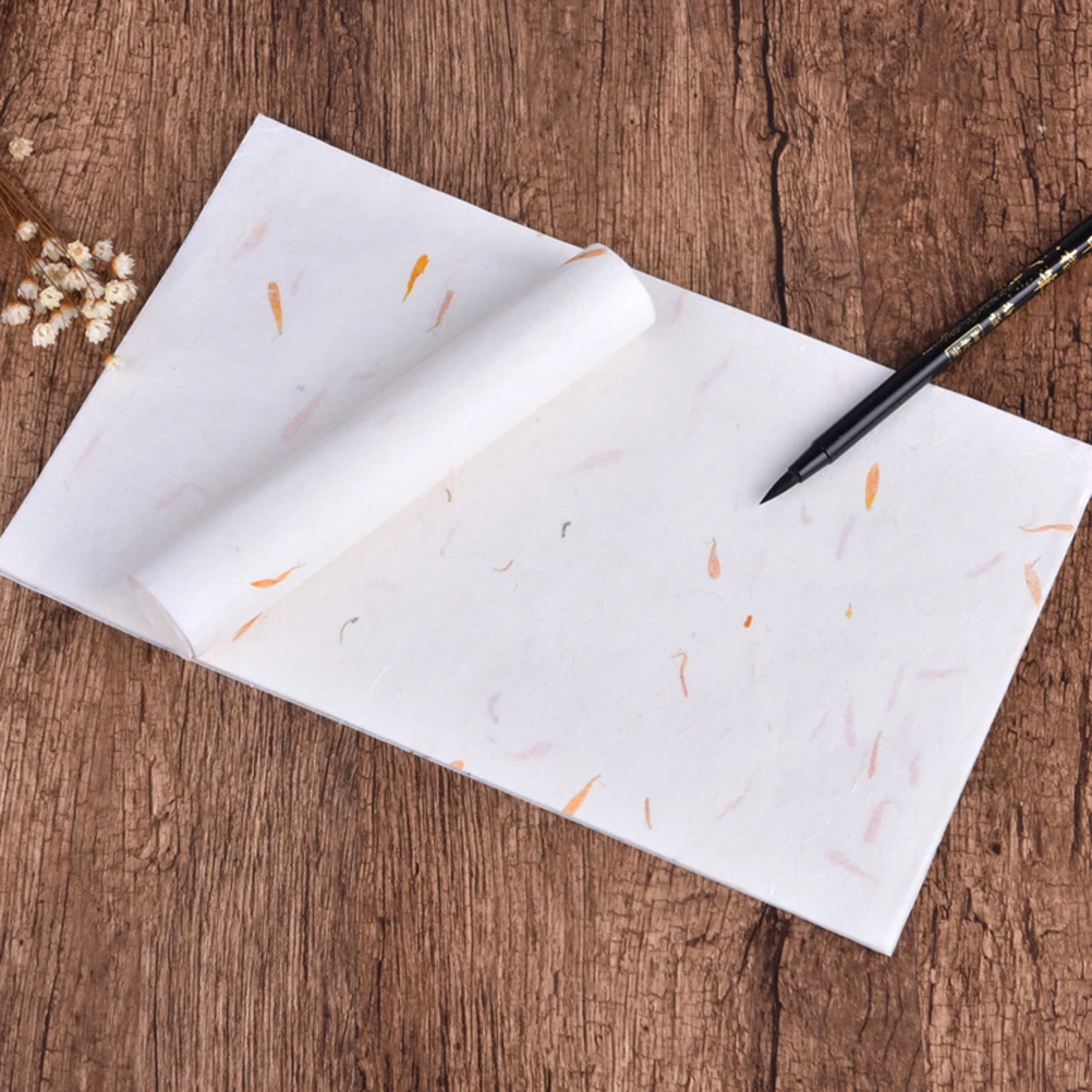 40pcs Chinese Calligraphy Rice Sheets Writing Brush Watercolor Ink Pad Pen Handmade Plant Craft Rolls Fade Resistant