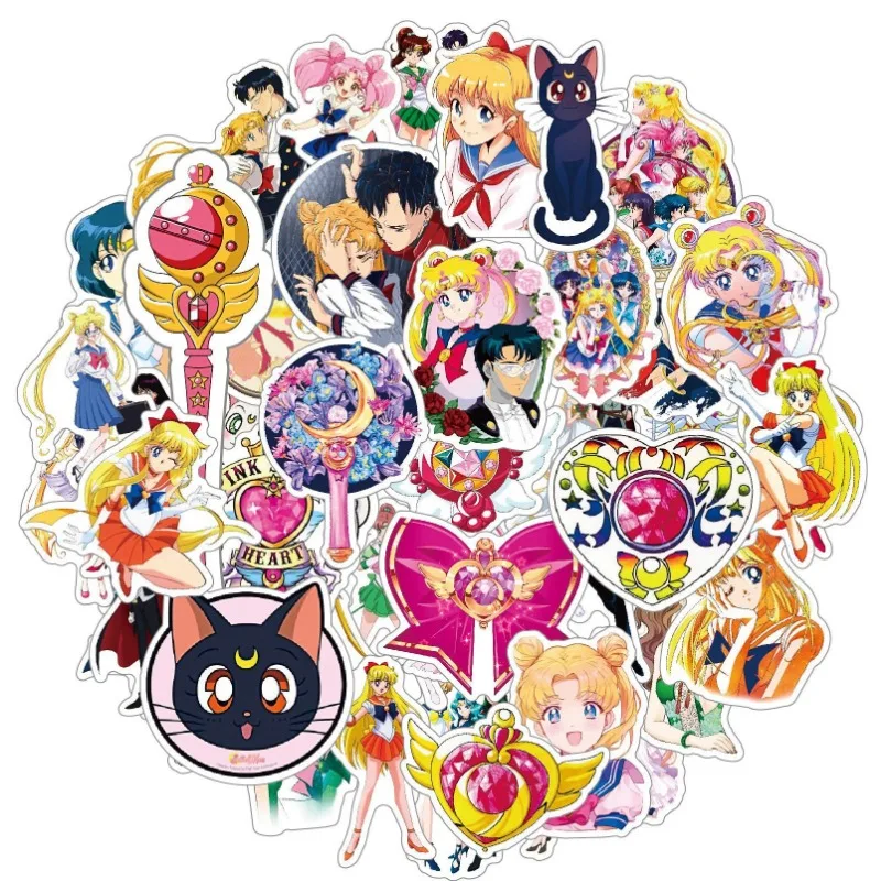 50pcs Sailor Moon Anime Stickers Suitcase Water Cup Stationery Mobile Phone Car Scooter Laptop Refrigerator Decoration Stickers