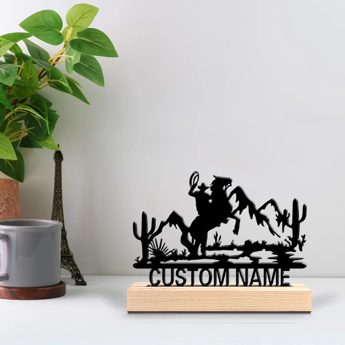 1pc Riding a horse Custom Text Metal Statue Iron Ornamen Crafts With Wood Base Iron Statue With Wood Base For Home Desk Decor