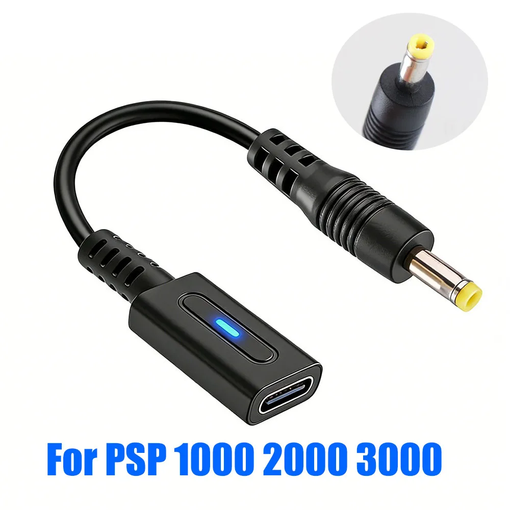 Adaptador de Carga Tipo C con LED para PSP1000 2000 3000, Cable de Alimentación para Consola de Juegos PSP 3000, Cable USB C PD