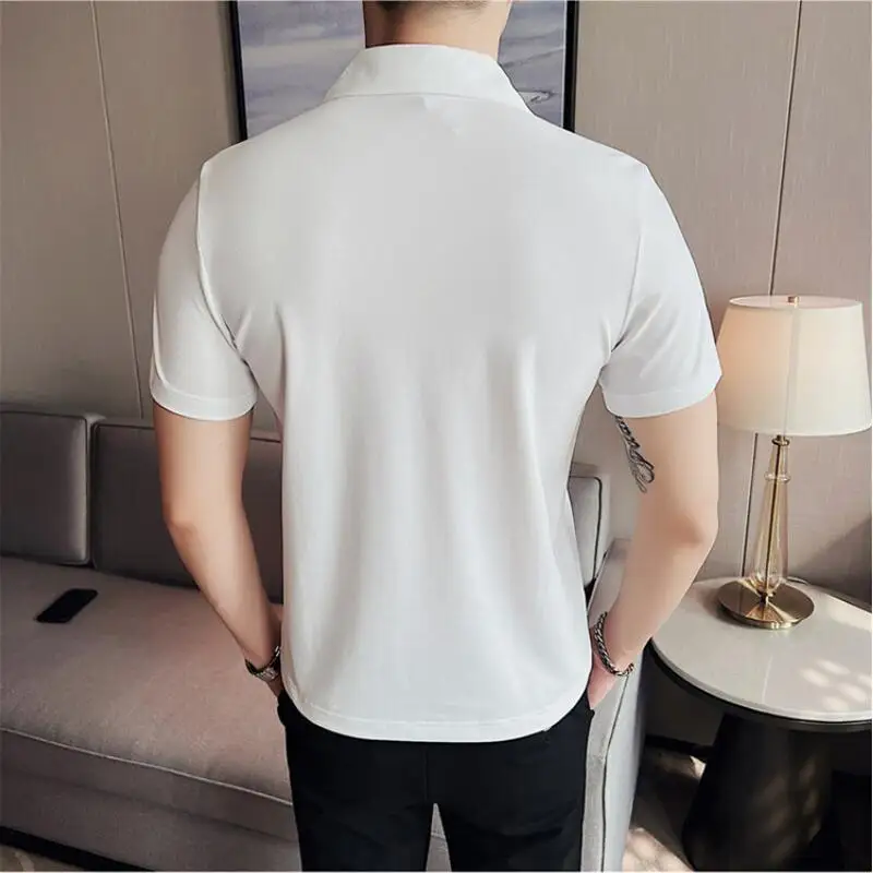 2023 Summer Men Short Sleeve Polo Shirt Fashion Simple White Solid Casual Lapel Slim Fit Formal Male Polo Shirt Homme Streetwear