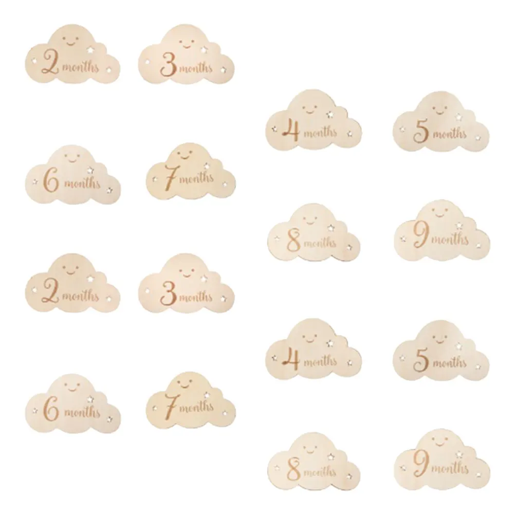 

Baby Month Wooden Cloud Shaped Double Baby Announcement Photo Discs Sided Discs Photo Props Newborn Photography Accessories
