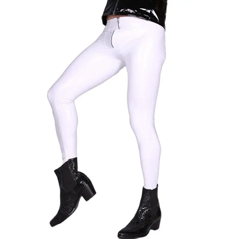 Mirror-Surface Latex Ammonia PU Skinny Pencil Pants Tight Casual Bright Leather Trousers Faux PVC Low Waist Ankle-Length Legging