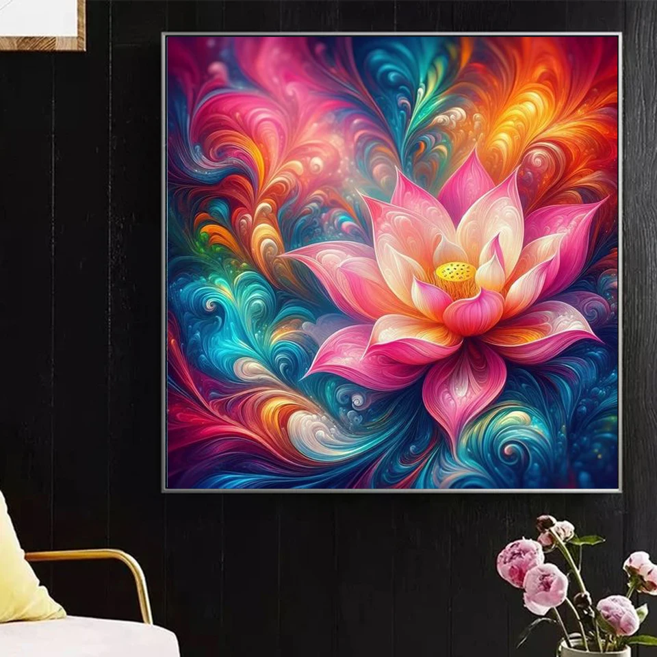 DIY Diamond Painting Cross Stitch Lotus Rose Lily 5D Full Diamond Embroidery Fantasy Flowers Mosaic Home Decor