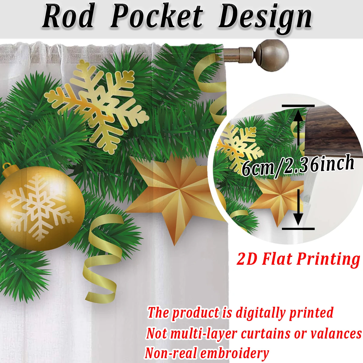 ستارة شفافة مطبوعة مسطحة لعيد الميلاد مع زخرفة ندفة الثلج على شكل كرة نجمة عيد الميلاد لغرفة المعيشة وغرفة النوم وحفلات العطلات