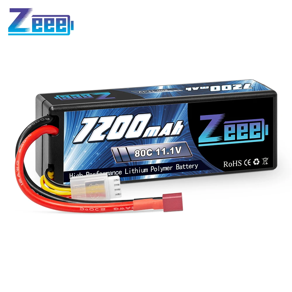 Zeee 3S Lipo Battery 11.1V 80C 7200mAh Hardcase with Deans Plug for RC Car Truck Boat RC Truggy FPV Drones Airplane Buggy Parts