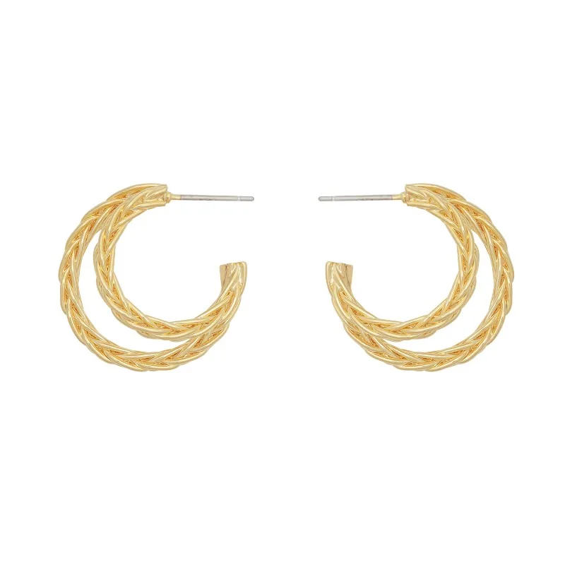 

S925 Silver Needle Double Ring Earrings Women's C-shaped Double Layer Simple Earrings Advanced Cold Wind