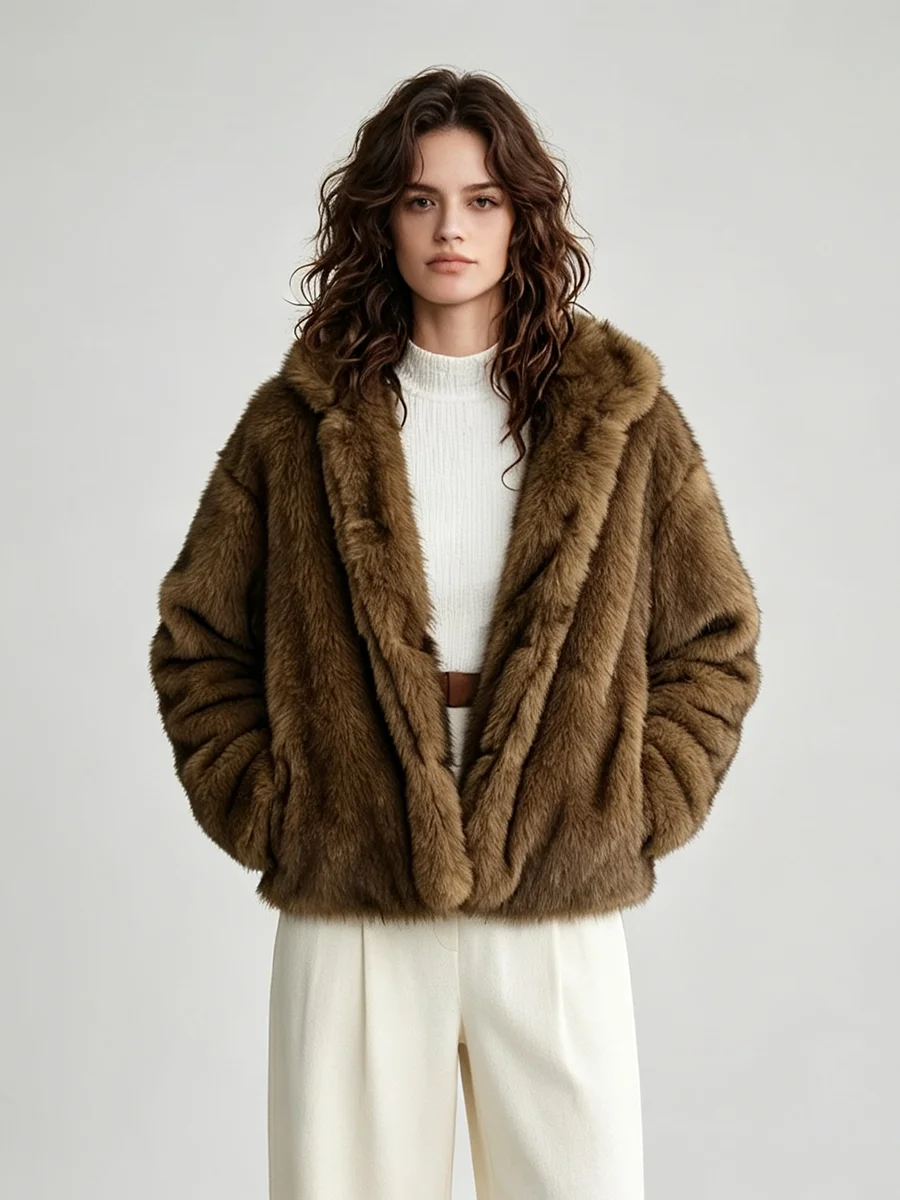 LIMO Women  Faux Fur Jacket Loose Open Front Fluffy Short Warm Winter Street Daily Outer Coat