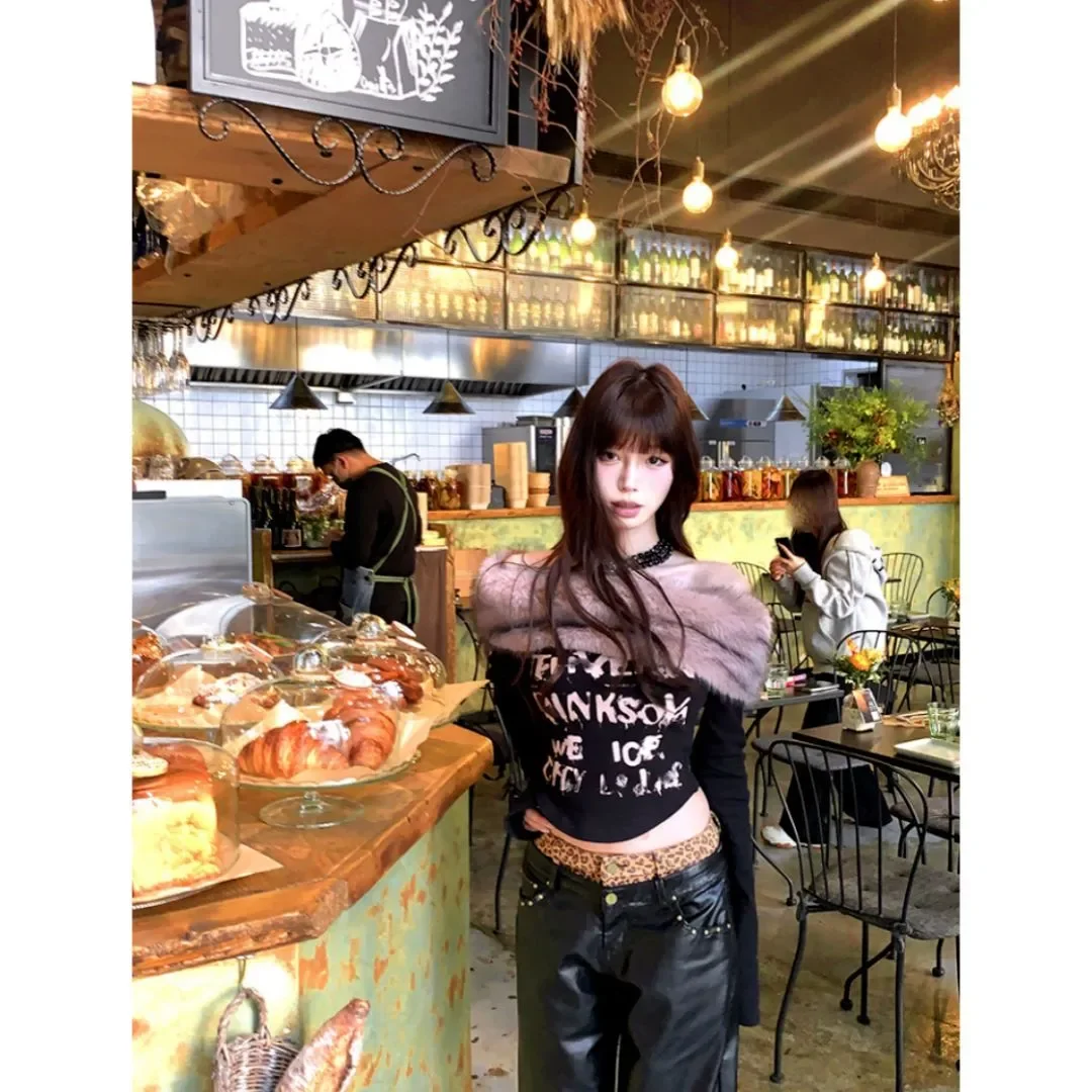 

Y2k Punk Aesthetics Sweet T-shirt Gothic Hollow Out Lace Irregular Bandage Slim Strapless Long Sleeve T-shirt Women Tops Shirt