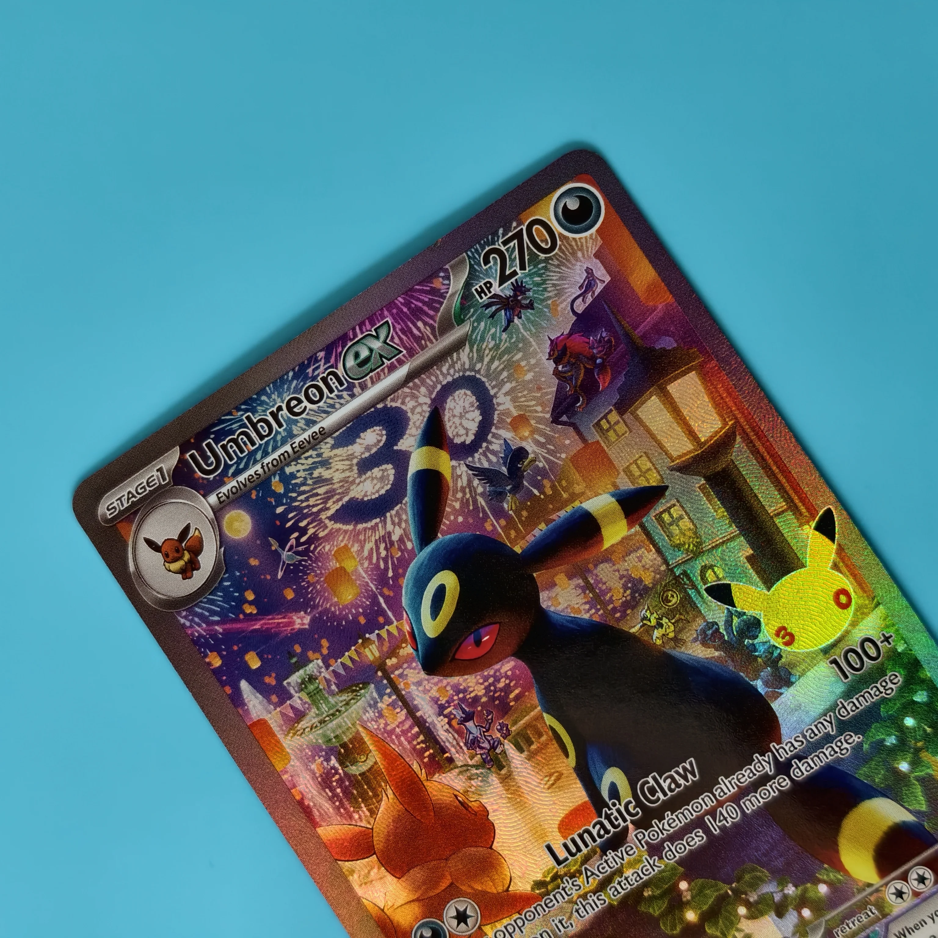 Proxy TCG 30Th Anniversary Umbreon Espeon Ex 2Pcs English Set Card Rainbow Holo PKM Replica Cards Game Anime Card